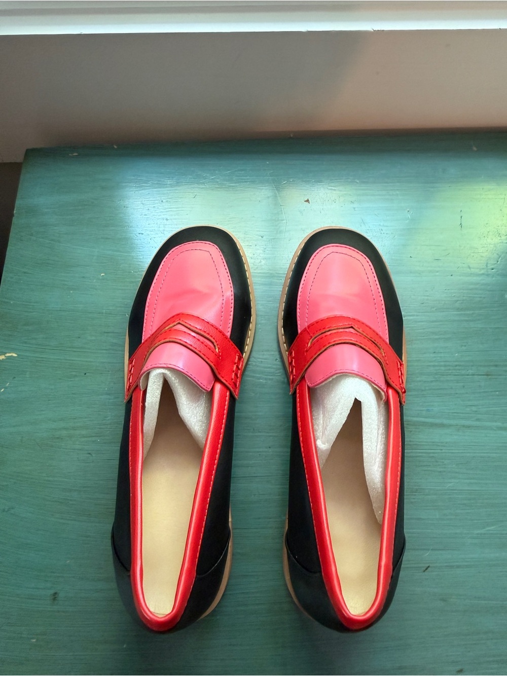 Women's Pink and Black Penny Loafers